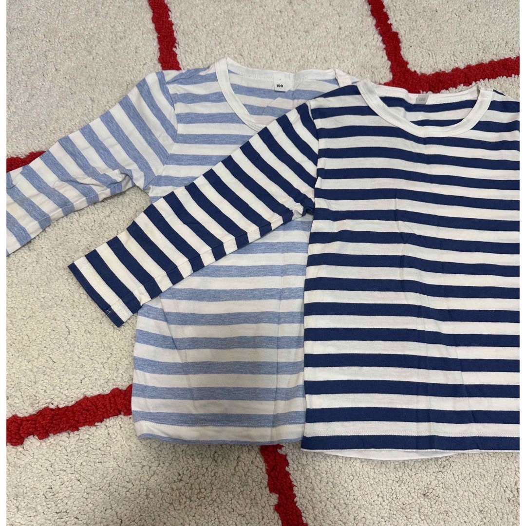 MUJI (無印良品)(ムジルシリョウヒン)の⭐︎無印良品キッズボーダーTシャツ100 size２枚組⭐︎ キッズ/ベビー/マタニティのキッズ服男の子用(90cm~)(Tシャツ/カットソー)の商品写真