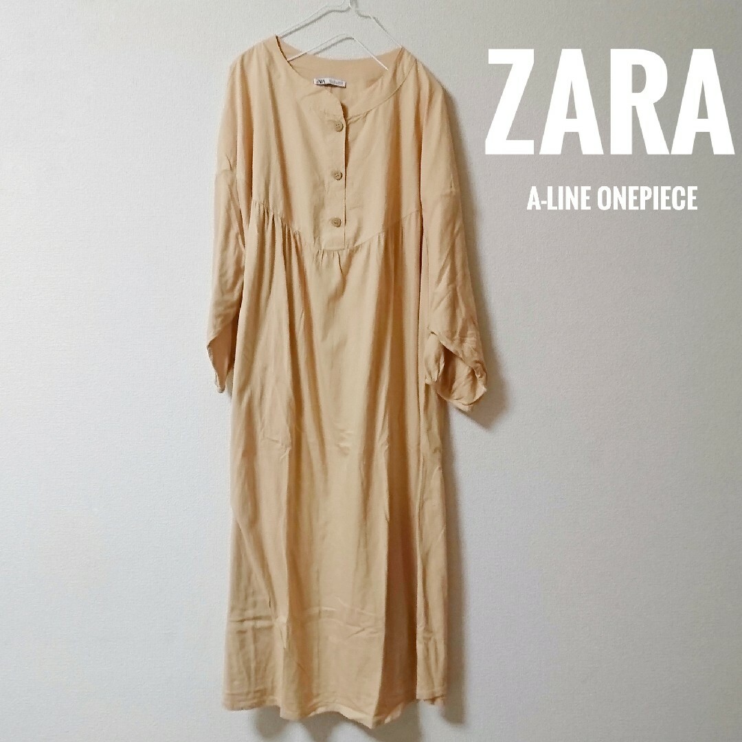 ZARA(ザラ)のZARA　ザラ　ボタンブラウススタイルAラインワンピース　ワンピ レディースのワンピース(ロングワンピース/マキシワンピース)の商品写真