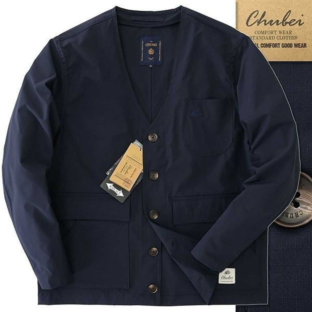 新品 チュウベイ 24SS 洗濯可 ストレッチ ノーカラー ブルゾン M 紺 メンズのジャケット/アウター(ノーカラージャケット)の商品写真