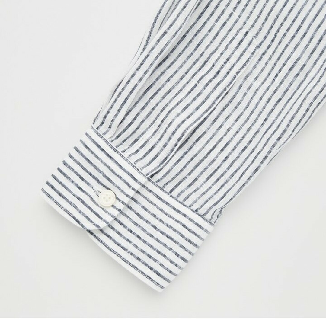 UNIQLO(ユニクロ)のユニクロ　プレミアムリネンスタンドカラーストライプシャツ（長袖） メンズのトップス(Tシャツ/カットソー(半袖/袖なし))の商品写真