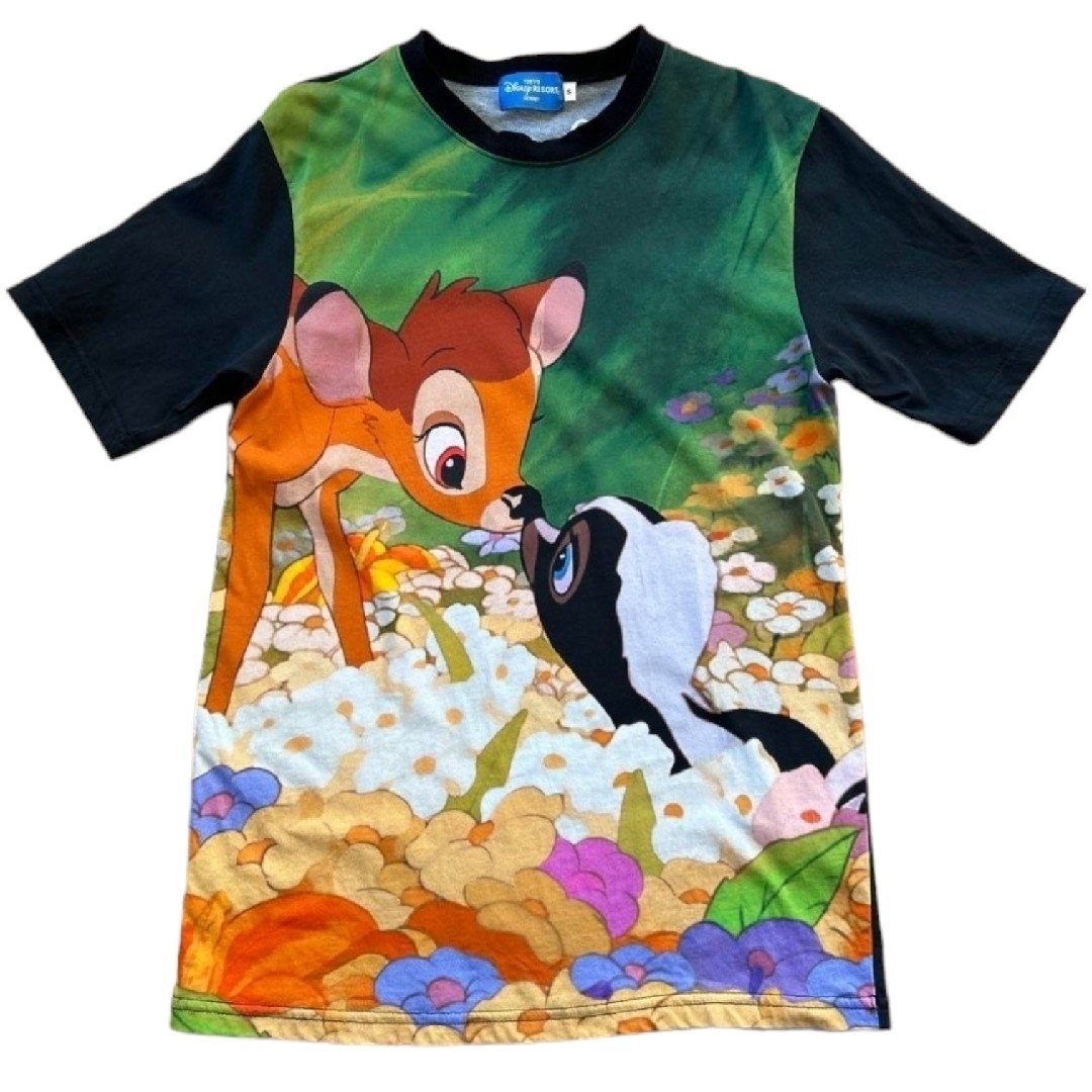 Disney(ディズニー)のTシャツ半袖バンビお花ディズニーランド動物アニマル黒地カラフル レディースのトップス(Tシャツ(半袖/袖なし))の商品写真