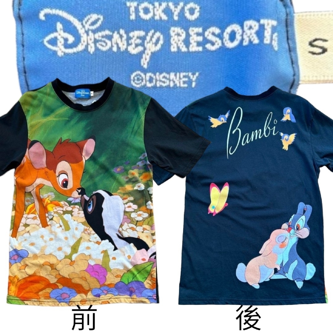 Disney(ディズニー)のTシャツ半袖バンビお花ディズニーランド動物アニマル黒地カラフル レディースのトップス(Tシャツ(半袖/袖なし))の商品写真