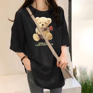 【大人気】くま Tシャツ 黒 半袖 トップス XL  韓国 レディース (Tシャツ(半袖/袖なし))