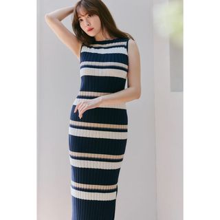 新品【新色】Cotton Striped Ribbed Knit Dress24(ロングワンピース/マキシワンピース)