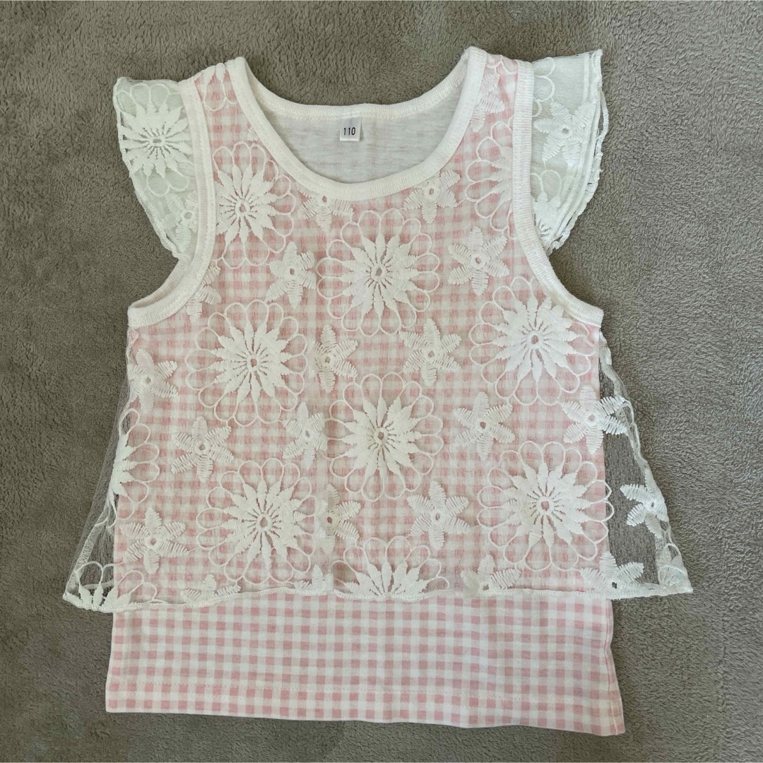 チュール付き　タンクトップ　110 キッズ/ベビー/マタニティのキッズ服女の子用(90cm~)(Tシャツ/カットソー)の商品写真