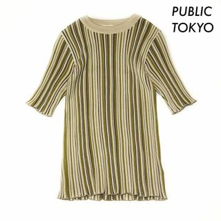 PUBLIC TOKYO - PUBLIC TOKYO パブリックトウキョウ★マルチストライプ柄 5分袖ニット