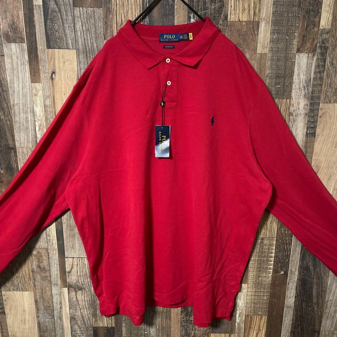 POLO RALPH LAUREN(ポロラルフローレン)のメンズ ラルフローレン レッド 2XL オーバーサイズ 古着 長袖 ポロシャツ メンズのトップス(ポロシャツ)の商品写真