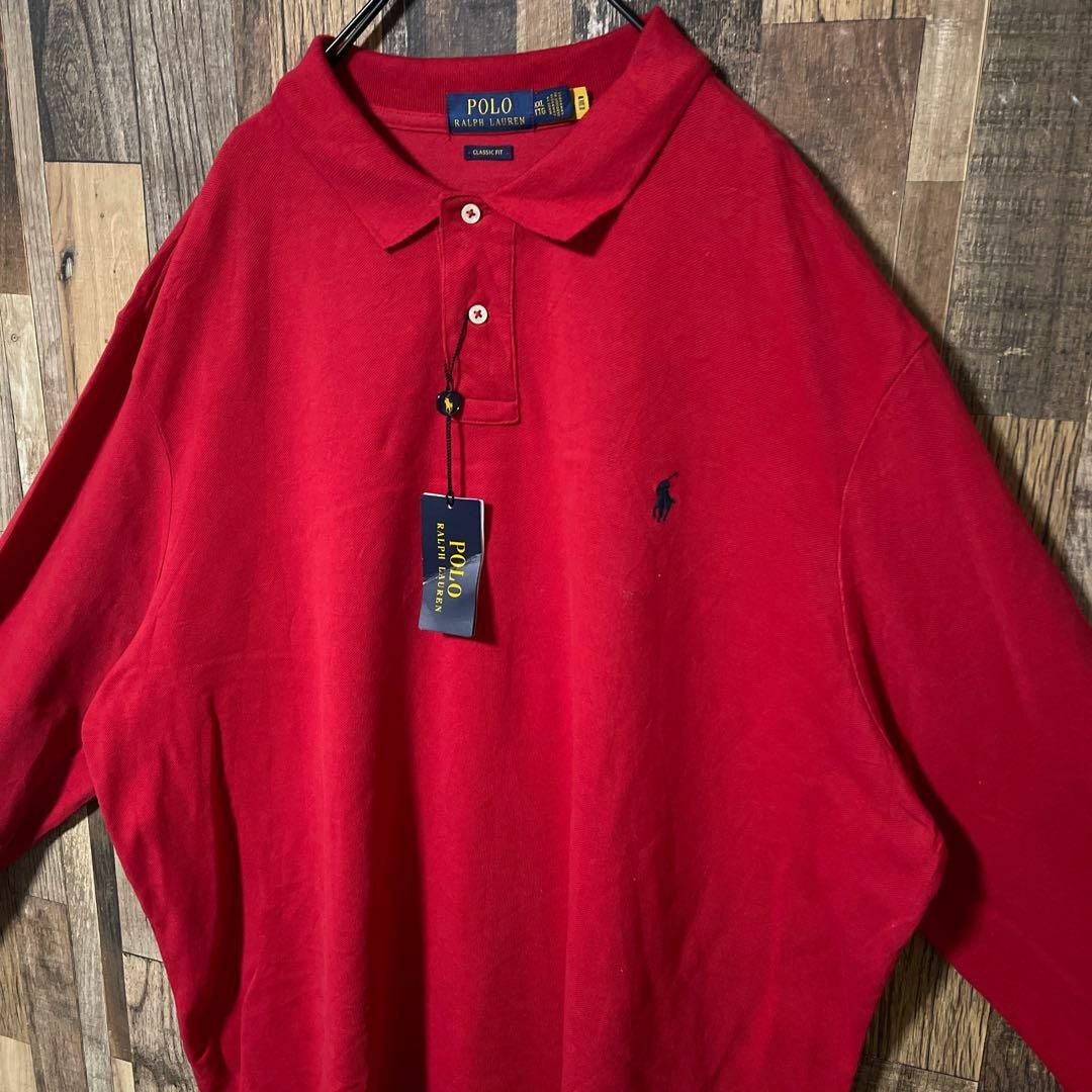 POLO RALPH LAUREN(ポロラルフローレン)のメンズ ラルフローレン レッド 2XL オーバーサイズ 古着 長袖 ポロシャツ メンズのトップス(ポロシャツ)の商品写真