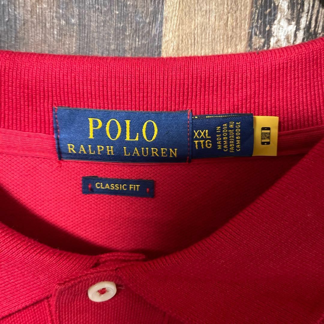 POLO RALPH LAUREN(ポロラルフローレン)のメンズ ラルフローレン レッド 2XL オーバーサイズ 古着 長袖 ポロシャツ メンズのトップス(ポロシャツ)の商品写真