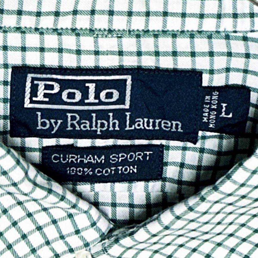 POLO RALPH LAUREN(ポロラルフローレン)のポロラルフローレン BD長袖シャツ 胸ポケット 緑白チェック US古着d32① メンズのトップス(シャツ)の商品写真