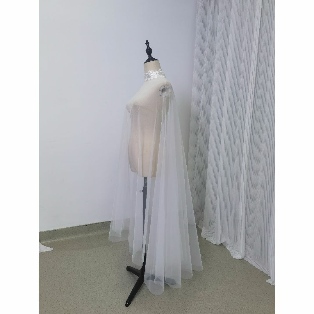 オーバードレス チュールケープ シースルー くるみボタン ハイネック ソフトチュ レディースのフォーマル/ドレス(ウェディングドレス)の商品写真