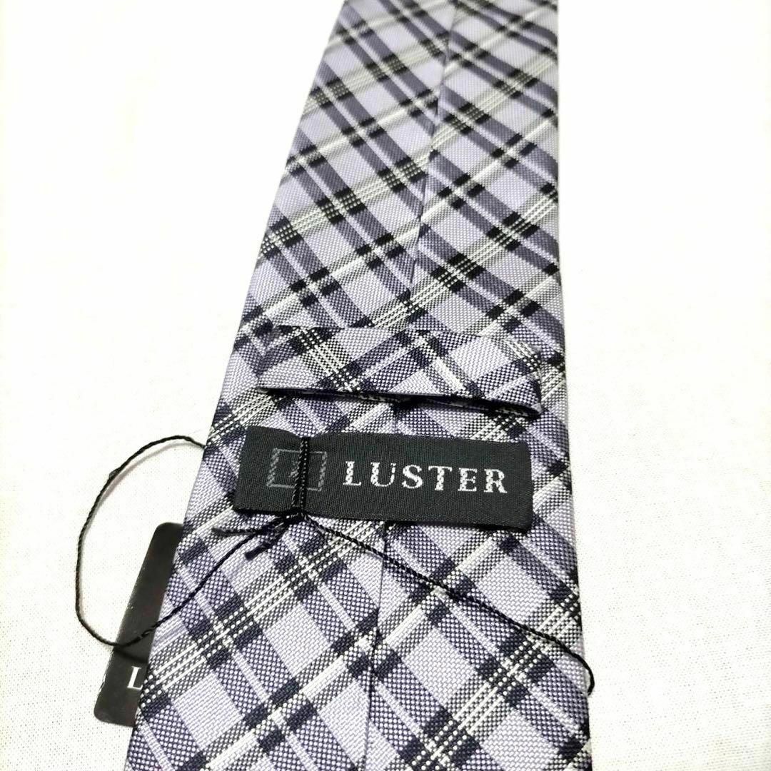 【新品】LUSTER ラスター ネクタイ レギュラー 格子 紫×黒×白 シルク メンズのファッション小物(ネクタイ)の商品写真