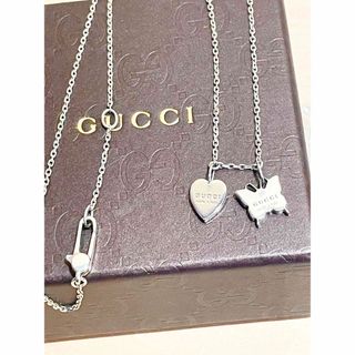 GUCCI グッチ シルバー925 バタフライ＆ハート ネックレス ロゴ