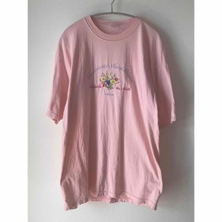 古着 花柄刺繍 ピンク Tシャツ(Tシャツ(半袖/袖なし))