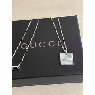 Gucci - 美品★GUCCI グッチ シルバー925 スクエア ロゴプレート ネックレス 