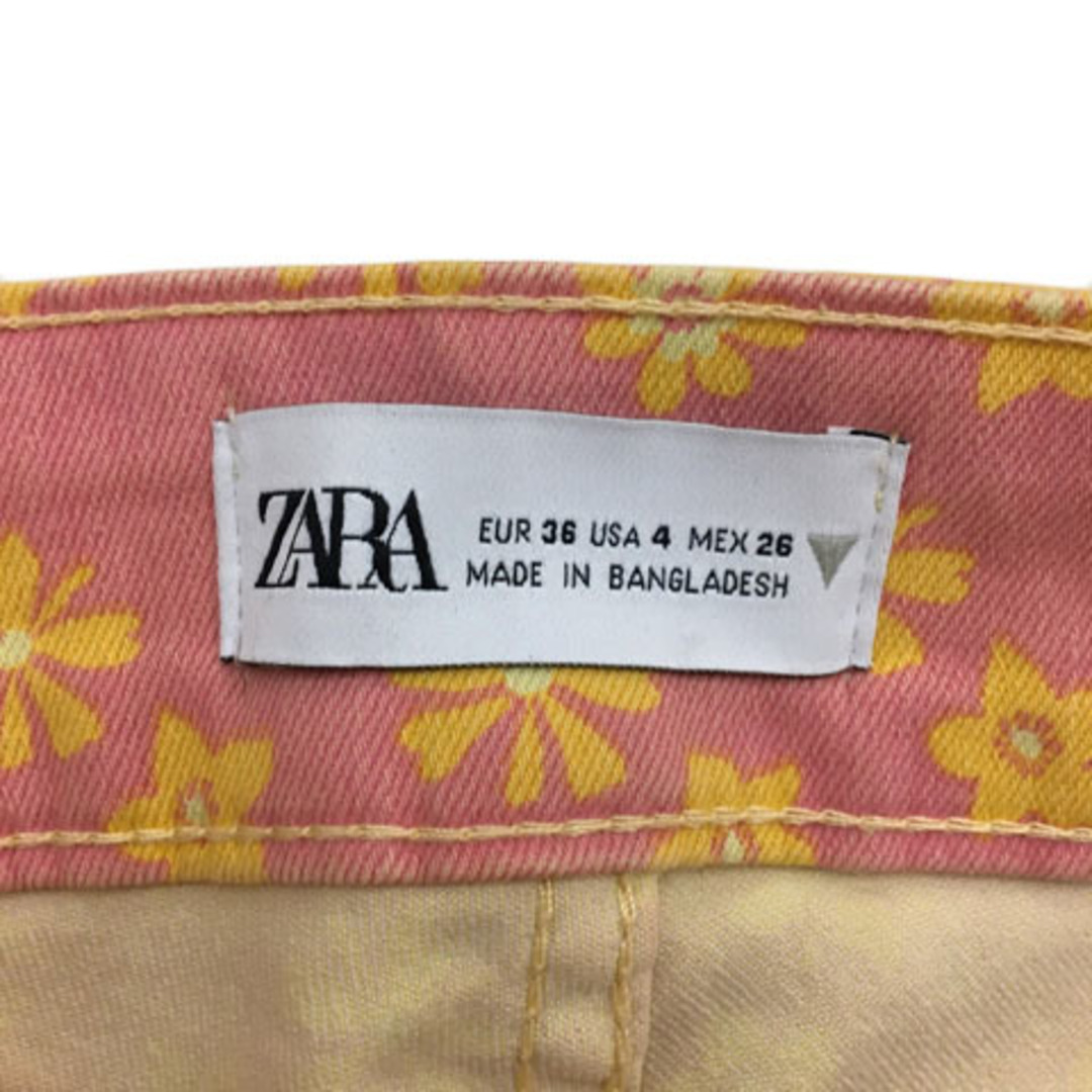 ZARA(ザラ)のザラ パンツ フレア ロング ハイウェスト カットオフ USA 4 ピンク 黄 レディースのパンツ(その他)の商品写真