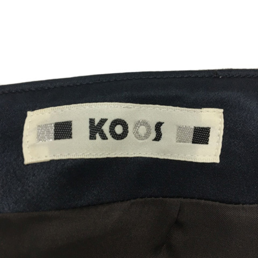 KOOS(コース)のコース スカート フレア ひざ丈 プリーツ 切替 総柄 ナイロン 34 茶 黒 レディースのスカート(ひざ丈スカート)の商品写真