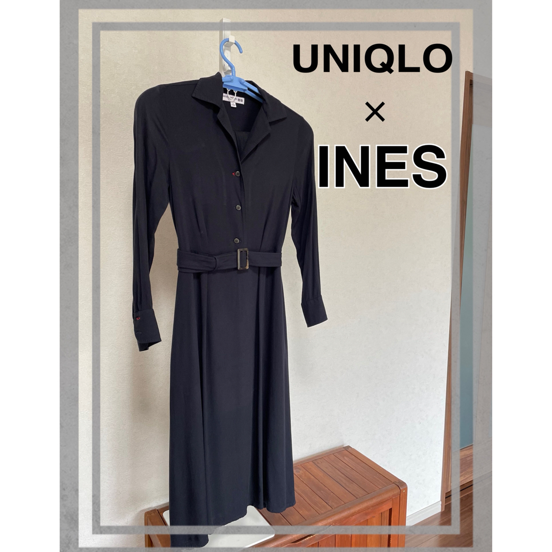 UNIQLO(ユニクロ)のINES  イネス　UNIQLO  ユニクロ　コラボ ワンピース ネイビー　紺 レディースのワンピース(ロングワンピース/マキシワンピース)の商品写真