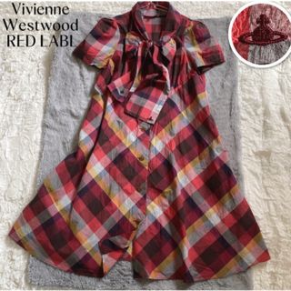 Vivienne Westwood - 【ヴィヴィアンウエストウッド】美品✨ボウタイ チェックワンピース オーブ刺繍