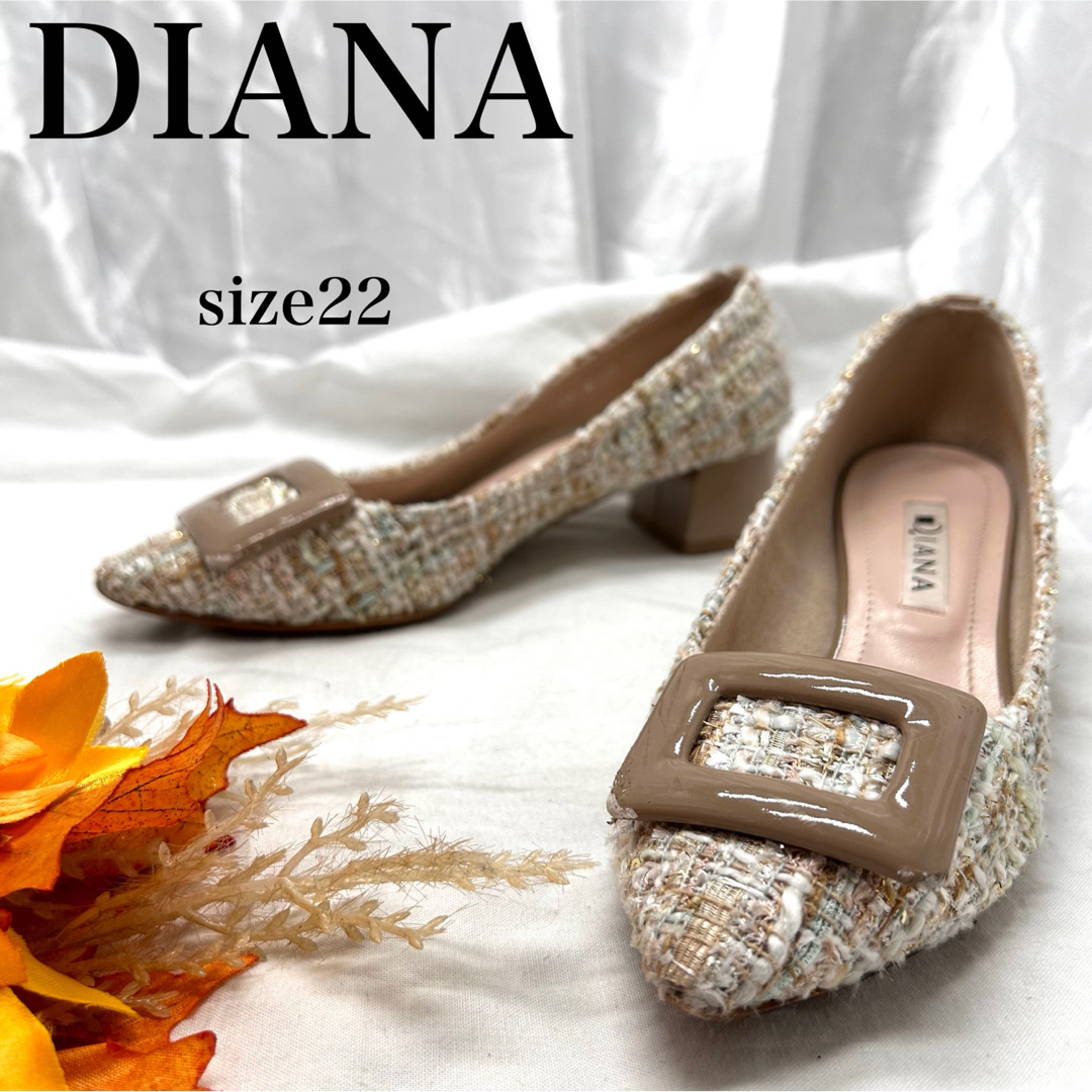 DIANA(ダイアナ)の【完売】ダイアナ　ツイードバックルパンプス　ポインテッドトゥ　ローヒール レディースの靴/シューズ(ハイヒール/パンプス)の商品写真