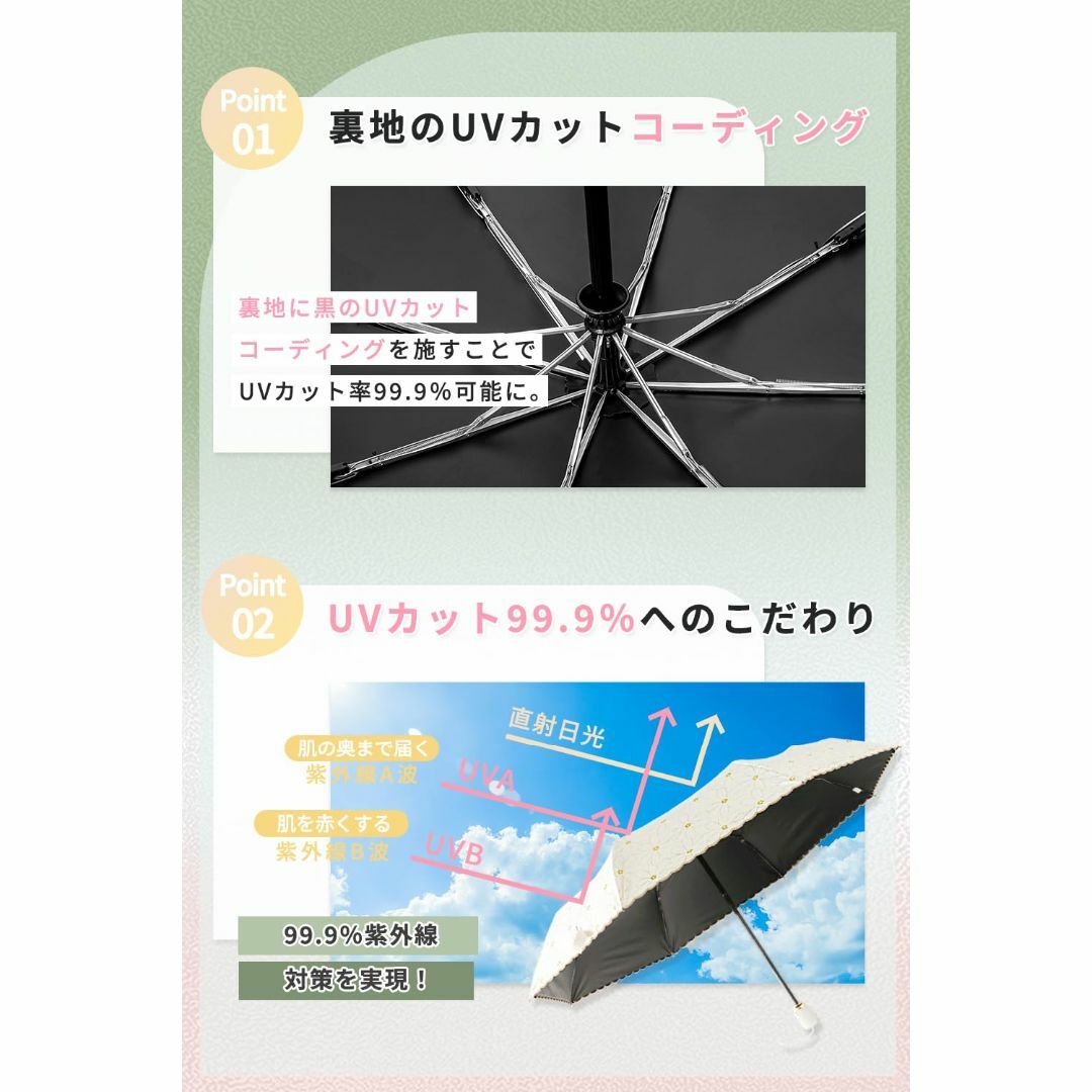 【色: グリーン花柄】日傘 レディース 折りたたみ傘 uvカット 100 遮光  レディースのファッション小物(その他)の商品写真