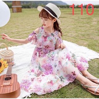 KWEA083キッズ 子供服 ロングワンピース 夏ゆったり 可愛い 花柄 肩出し(ワンピース)