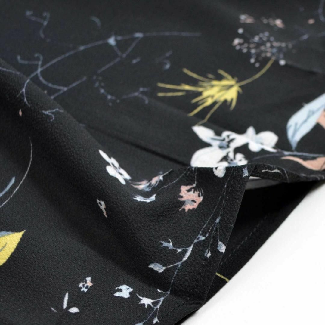 L〜LL 胸元シャーリング 花柄 ブラウス チュニック 7分袖 レディース/黒 レディースのトップス(チュニック)の商品写真