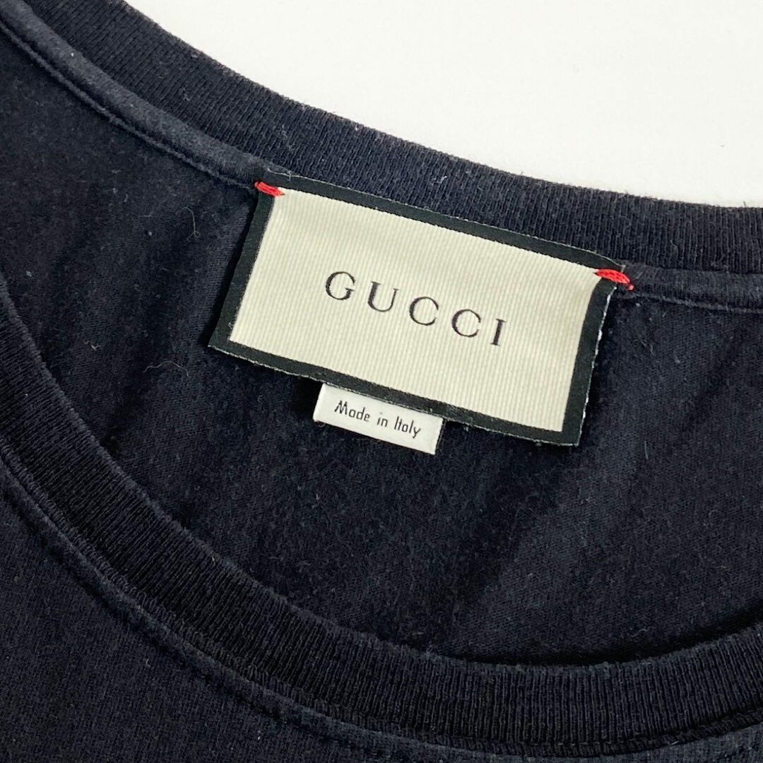 Gucci(グッチ)の60e11 GUCCI グッチ イタリア製 ロゴ ウォッシュ オーバーサイズ ヴィンテージロゴ Tシャツ カットソー プリント 440103 Mサイズ ブラック コットン メンズのトップス(Tシャツ/カットソー(半袖/袖なし))の商品写真