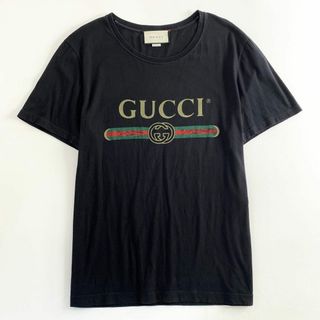 Gucci - 60e11 GUCCI グッチ イタリア製 ロゴ ウォッシュ オーバーサイズ ヴィンテージロゴ Tシャツ カットソー プリント 440103 Mサイズ ブラック コットン