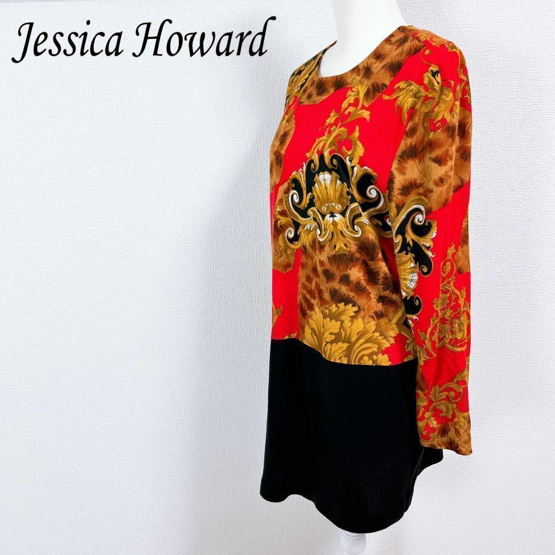 ■Jessica Howard ジェシカハワード 総柄 ワンピース 赤×黒 14 レディースのワンピース(その他)の商品写真