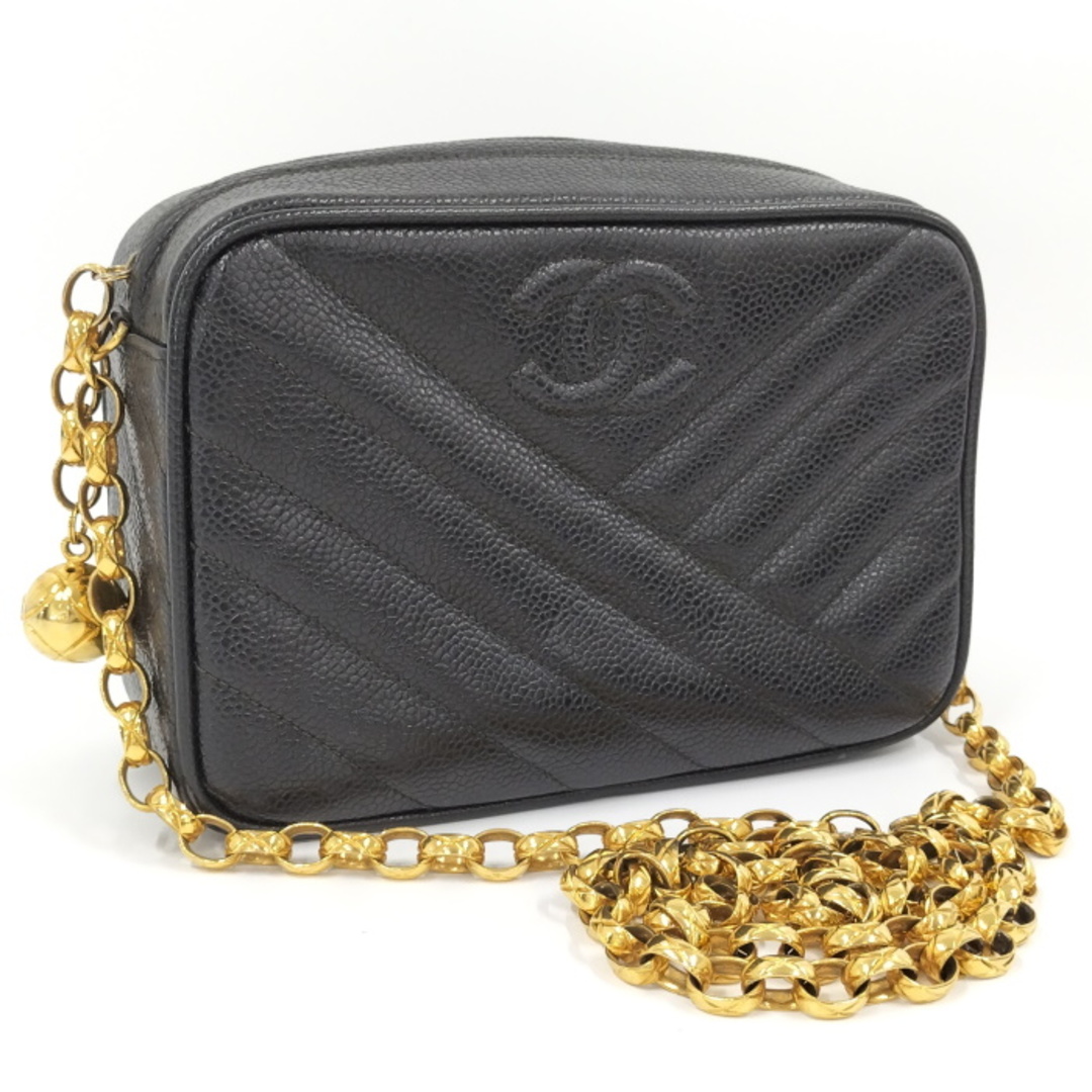 CHANEL(シャネル)のCHANEL チェーンショルダーバッグ キャビアスキン ロゴ レザー ブラック レディースのバッグ(ショルダーバッグ)の商品写真
