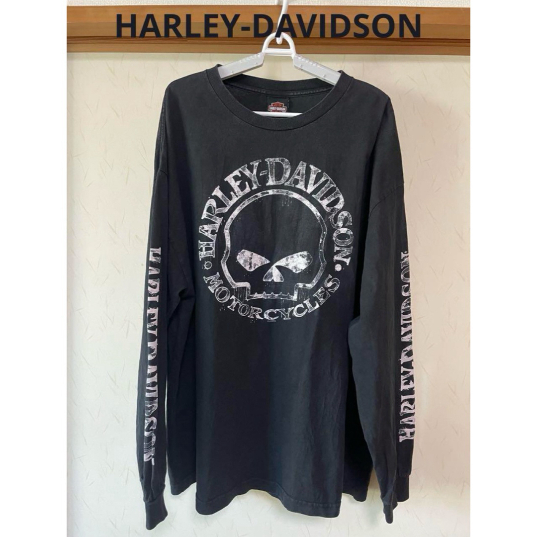 Harley Davidson(ハーレーダビッドソン)のHARLEY-DAVIDSON ロンT ドクロ　両面プリント 黒 メンズ 2XL メンズのトップス(Tシャツ/カットソー(七分/長袖))の商品写真