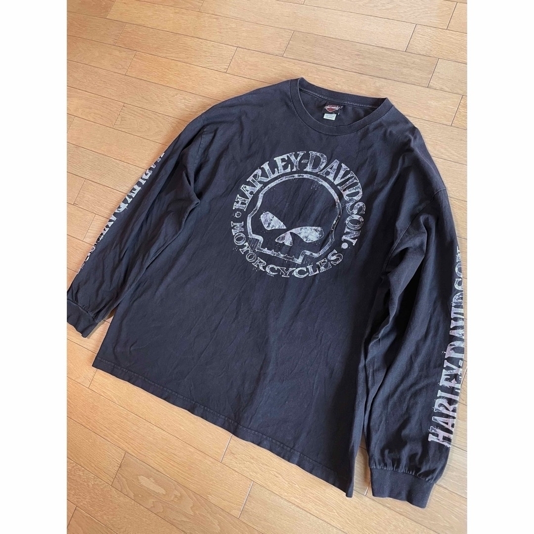 Harley Davidson(ハーレーダビッドソン)のHARLEY-DAVIDSON ロンT ドクロ　両面プリント 黒 メンズ 2XL メンズのトップス(Tシャツ/カットソー(七分/長袖))の商品写真