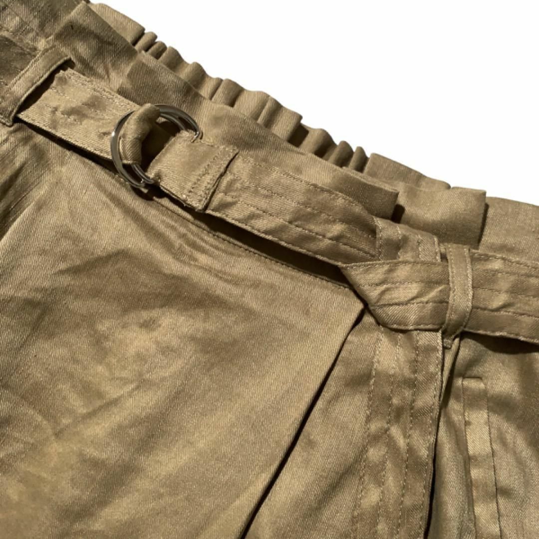 ROPE’(ロペ)のロペ ベルト付き フレア リネン 膝丈 スカート 38 M カーキ 日本製 古着 レディースのスカート(ひざ丈スカート)の商品写真