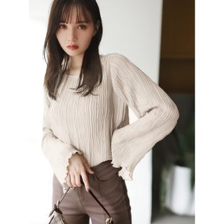 グレイル(GRL)のGRL ウエーブプリーツフレアスリーブシアートップス[fo1456](Tシャツ(長袖/七分))