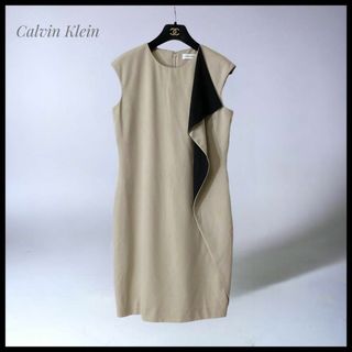 カルバンクライン(Calvin Klein)の【Calvin Klein】 バイカラーフリルノースリーブワンピース(ひざ丈ワンピース)