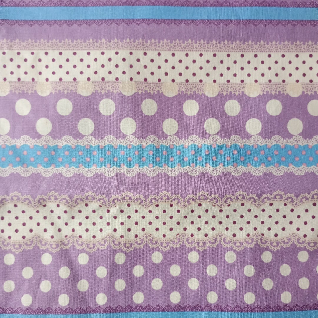 布◆シーチング生地◆レースボーダードット柄◆紫＆水色◆約50cm ハンドメイドの素材/材料(生地/糸)の商品写真