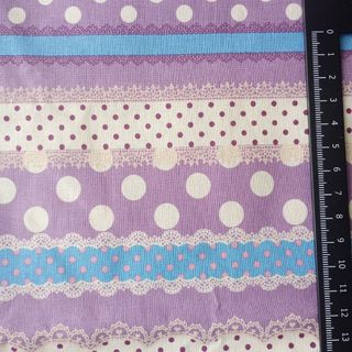 布◆シーチング生地◆レースボーダードット柄◆紫＆水色◆約50cm(生地/糸)