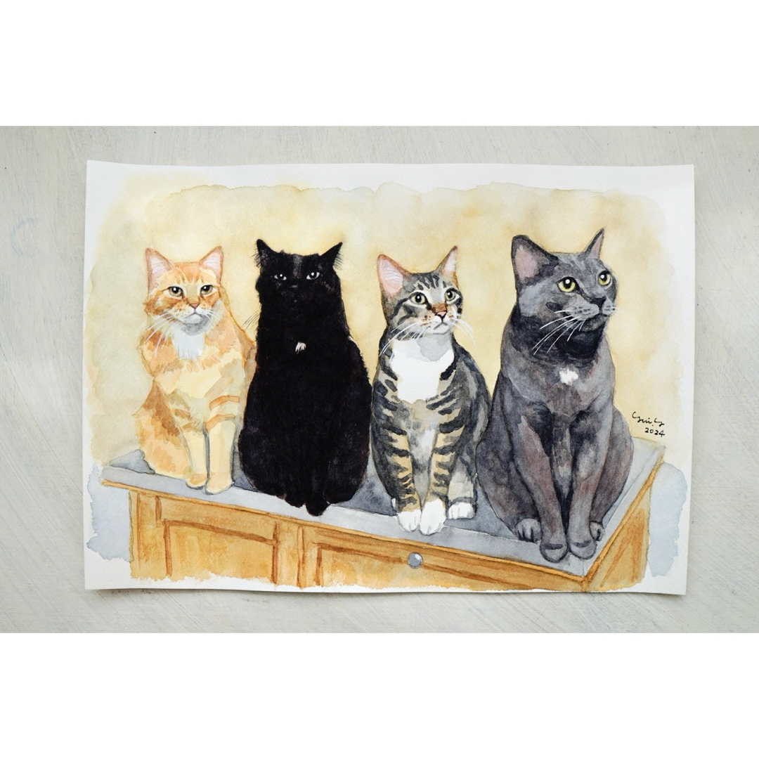 猫の絵 162 水彩画 原画 A4 エンタメ/ホビーの美術品/アンティーク(絵画/タペストリー)の商品写真