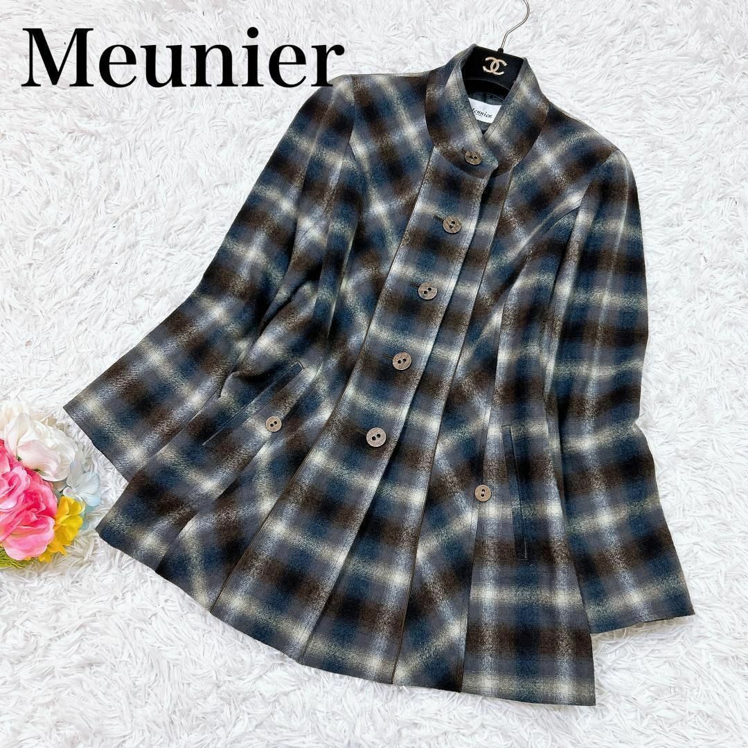 ■大きいサイズ✨Meunier チェックシャツ 薄手ウールジャケット 42 レディースのジャケット/アウター(その他)の商品写真