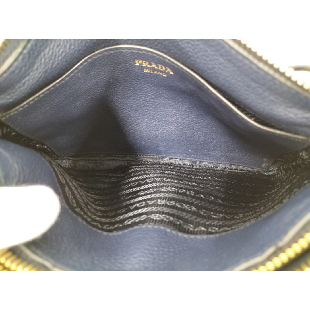 PRADA - PRADA ショルダーバッグ ダブルジップ レザー ネイビー PRADA - PRADA ショルダーバッグ ダブルジップ レザー ネイビー