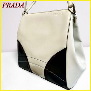 プラダ(PRADA)の【希少美品】PRADA プラダ ハンドバッグ セミショルダー ヴィンテージ 白黒(ハンドバッグ)