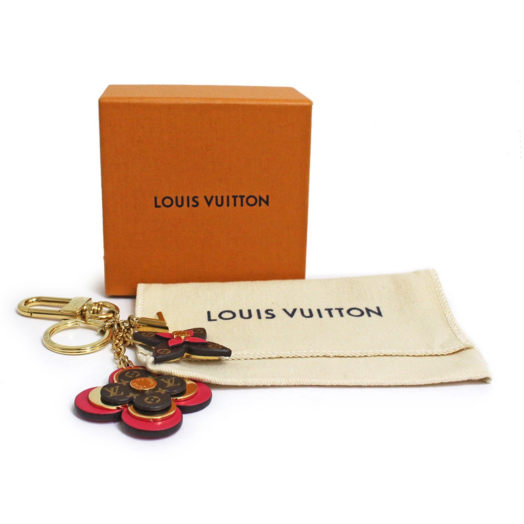 LOUIS VUITTON(ルイヴィトン)のルイ ヴィトン ポルトクレ ブルーミング フラワー キーリング キーホルダー バッグチャーム モノグラム カーフスキン レザー ピンク ブラウン 茶 ゴールド金具 M63084 箱付 LOUIS VUITTON（未使用　展示品） レディースのファッション小物(キーホルダー)の商品写真