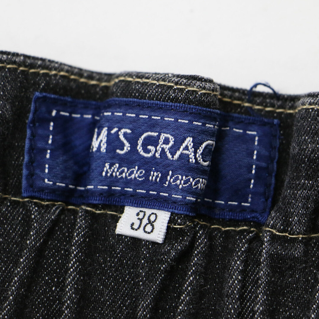 M'S GRACY(エムズグレイシー)の美品 MS GRACY エムズグレイシー デニム パンツ ブラック 黒 38(M) ロング ワイド フレア ハイウエスト ウエストゴム タック リボン フリンジ コットン ポリウレタン 日本製 ボトムス ズボン ジーンズ ジーパン【レディース】【中古】 レディースのパンツ(デニム/ジーンズ)の商品写真