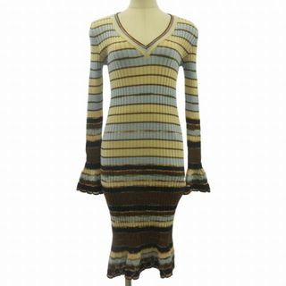 ミッソーニ(MISSONI)のミッソー ウール ニットワンピース ボーダー ベージュ 青系 42 約L STK(ロングワンピース/マキシワンピース)