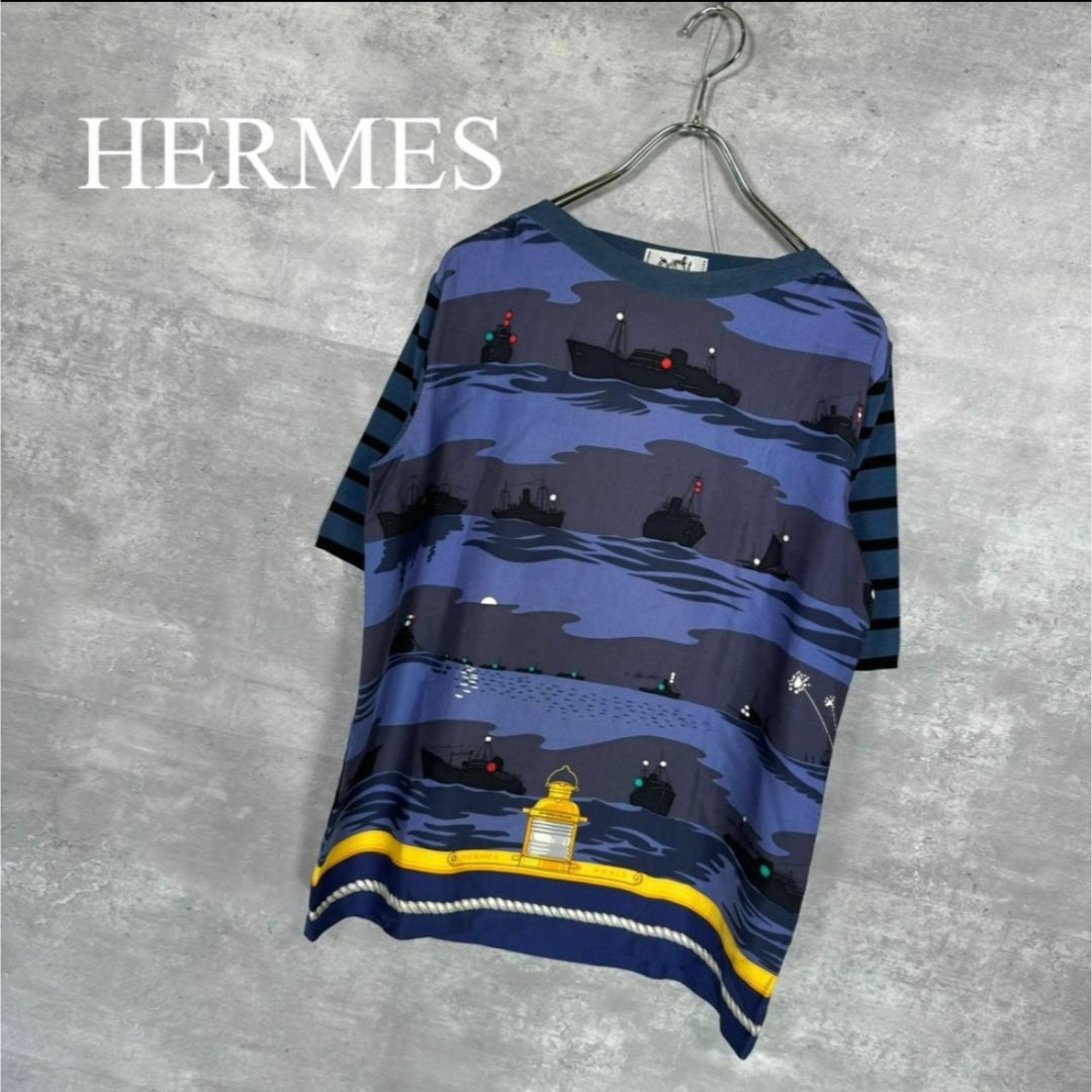 Hermes(エルメス)の『HERMES』エルメス (40) 総柄切替半袖ボーダーニット レディースのトップス(ニット/セーター)の商品写真