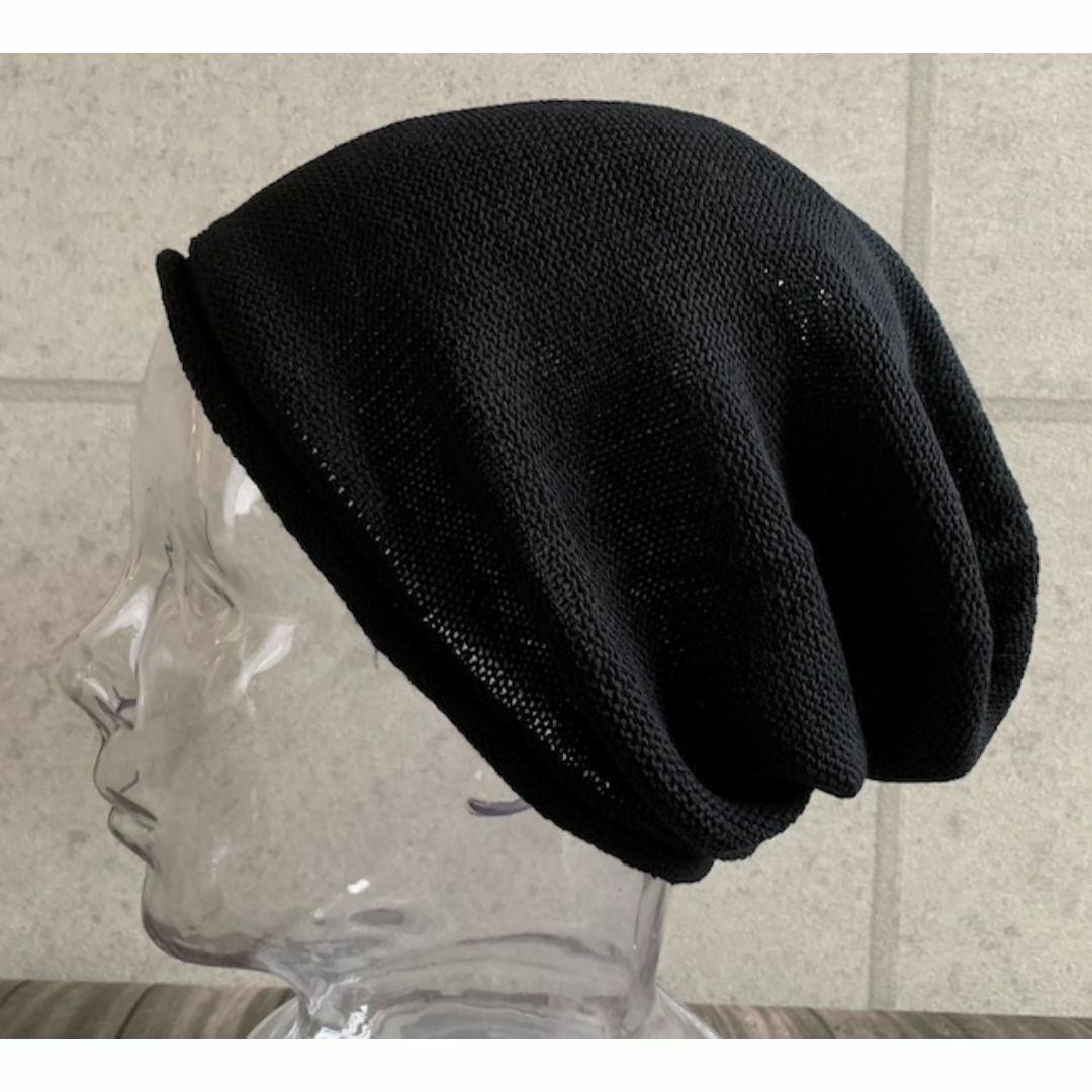 送料込 日本製 大きい サイズ L ニット帽 シルク シームレス ビーニー BK メンズの帽子(ニット帽/ビーニー)の商品写真