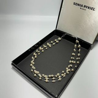 【箱あり】SONIA RYKIEL パールネックレス　４連　シルバー