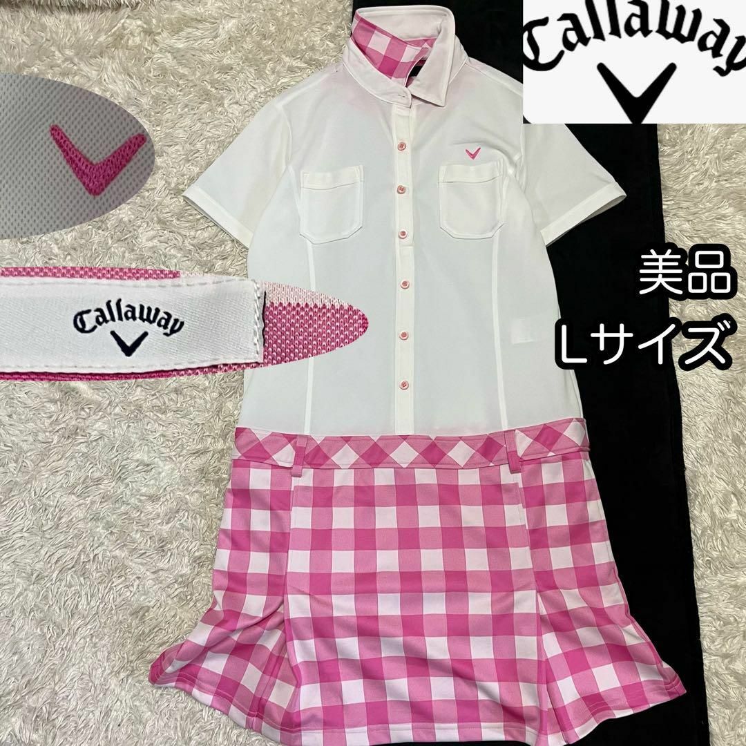 Callaway(キャロウェイ)の美品【キャロウェイ】サイズLドッキングワンピース ストレッチ速乾メッシュ ピンク レディースのワンピース(ひざ丈ワンピース)の商品写真