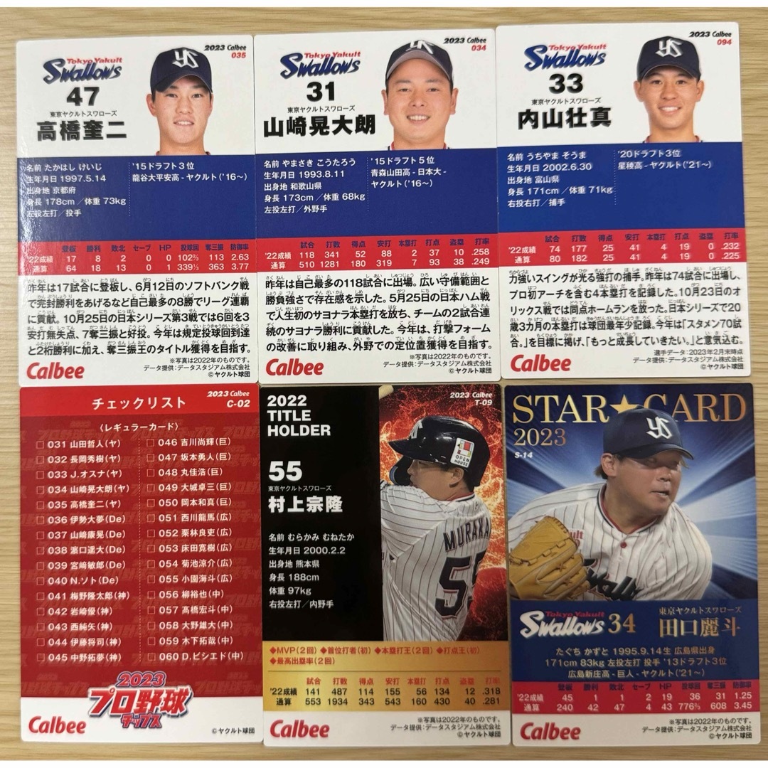 東京ヤクルトスワローズ(トウキョウヤクルトスワローズ)のプロ野球チップス《東京ヤクルトスワローズ》① 2023（6枚組） スポーツ/アウトドアの野球(その他)の商品写真